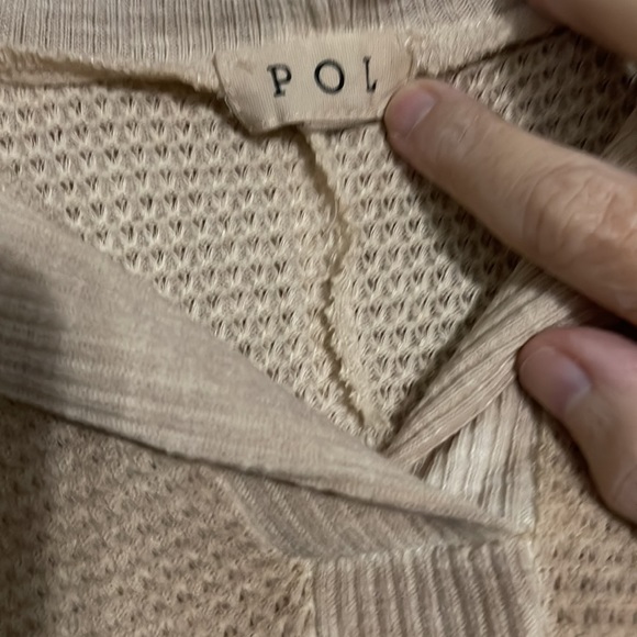 NWOT Boutique Purchased hooded s/s waffle knit tan high low top - Picture 2 of 5
